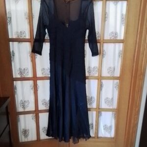 Brand New With Tags! Komarov Deep Midnight Blue Lace Maxi Dress, Size M.